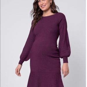 Seraphine Plum Blouson Sleeve Maternity & Nursing Dress